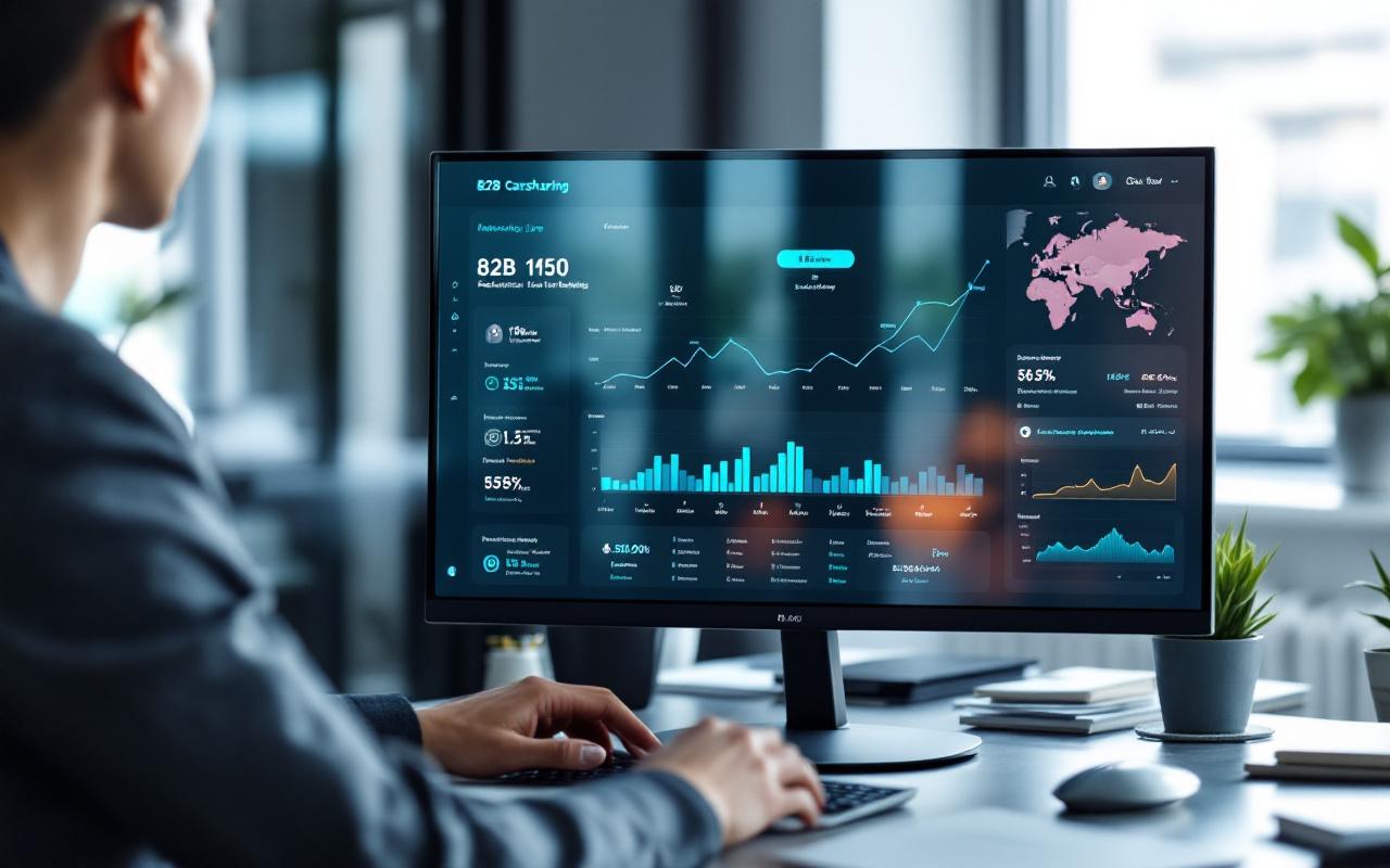 Écran professionnel affichant une interface de réservation B2B pour l’autopartage avec visualisation télématique en temps réel : carte, graphiques dynamiques et indicateurs de statut.